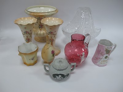 Lot 1187 - Cut Glass Basket, cranberry jug, Devon fluted...