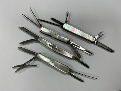 Lot 318 - Four Multi Blade Folding Pocket Knives, mother...