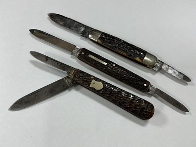 Lot 348 - Three Twin Blade Folding Pocket Knives, stag...