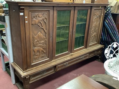 Lot 1488 - Continental Oak Display Cabinet, with carved...