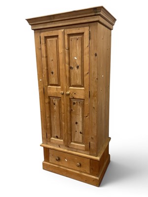 Lot 1501 - Pine Wardrobe, with detachable pediment and...