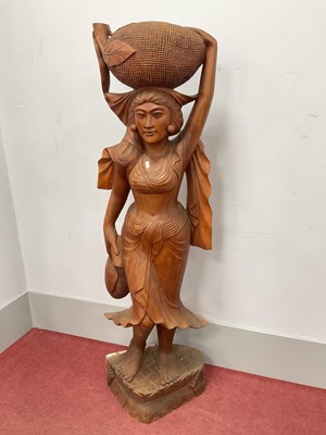 Lot 1555 - Balinese Hardwood Girl Statue, 158cm high.