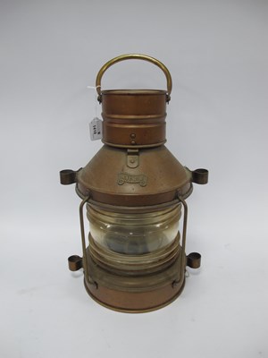 Lot 1410 - Copper 'Anchor' Ships Lamp, 43cm high with...