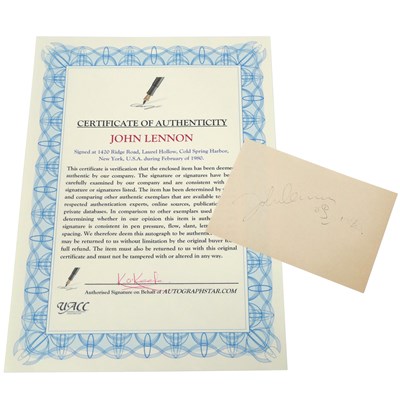 Lot 880 - John Lennon Autograph (Unverified), on a cut...