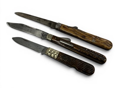 Lot 384 - Three Folding Pocket Knives, stag scales, John...