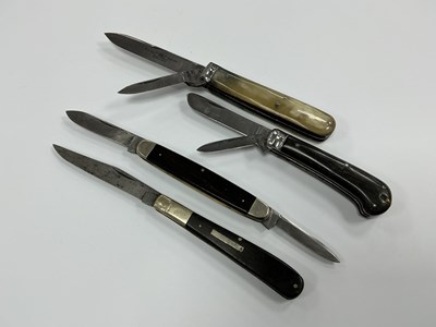 Lot 374 - Collection Of Four Pocket Knives, horn scales,...