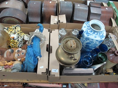 Lot 1106 - Brass Oil Lamp, hyacinth vases, flagon,...