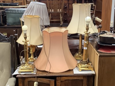 Lot 1544 - Four Brass Finished Table Lamps with Shades (4).