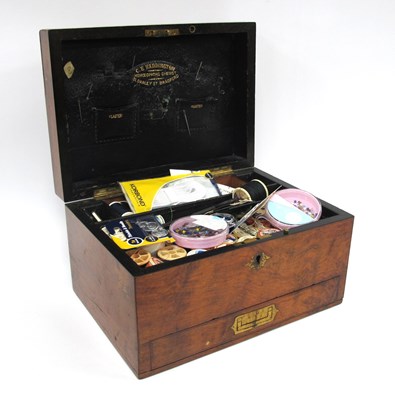 Lot 1305 - XIX Century Walnut Work Box, with campaign...