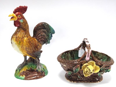 Lot 1179 - Majolica Posy Basket 28cm wide (repaired),...