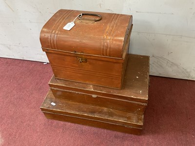 Lot 1490 - W & S Small Tin Trunk, 34cm wide, two deed...