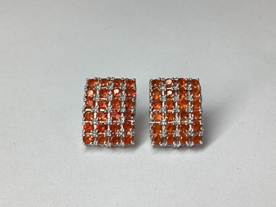 Lot 73 - A Pair of 9ct White Gold Rectangular Cluster...