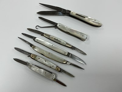 Lot 412 - Seven Mother Of Pearl Multi Blade Folding...