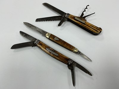 Lot 420 - Three Folding Pocket Knives, Rodgers, stag...