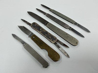 Lot 392 - Six Folding Pocket Knives, including engine...