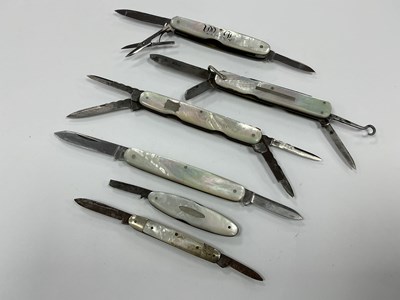 Lot 426 - Six Mother Of Pearl Folding Pocket Knives, H....