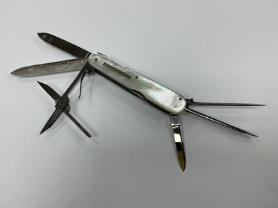 Lot 477 - Multi Function Folding Pocket Knife, mother of...