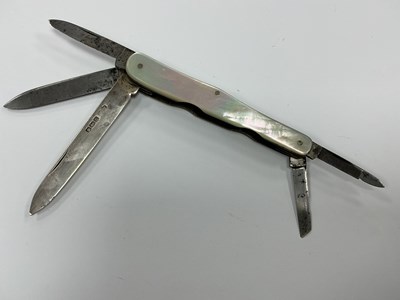 Lot 483 - Multi Blade Folding Pocket Knife, mother of...