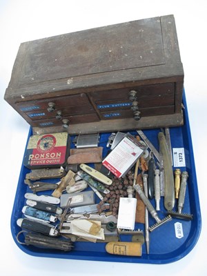Lot 1373 - Pen Knives, cut throat razors, Ronson lighter,...