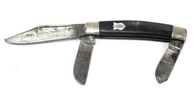 Lot 505 - C.K. Premium Stock Knife, three blades, horn...