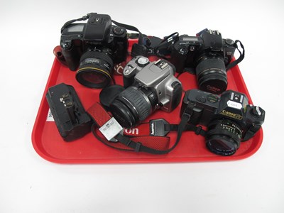 Lot 1350 - Canon cameras, including Canon T50 with 1:1.8...