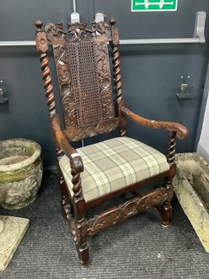 Lot 1517 - XVII Century Style Carolean Armchair top rail...