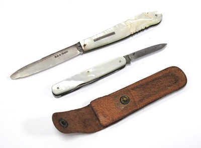 Lot 471 - Mother OfPearl Carved Fruit Knife, silver...