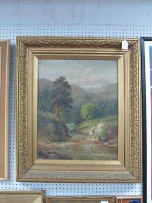 Lot 1439 - W. Ellis, Horse and Figures by a Meandering...