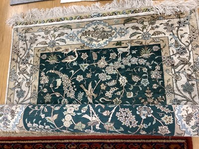 Lot 1535 - Pure Silk Tassel Rug with exotic birds and...