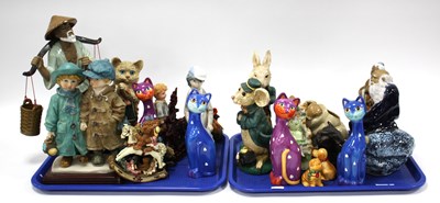 Lot 1222 - Chinese Ceramic Figures, pottery cats, resin...
