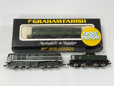 Lot 831 - Three N gauge green diesel locomotives: a...