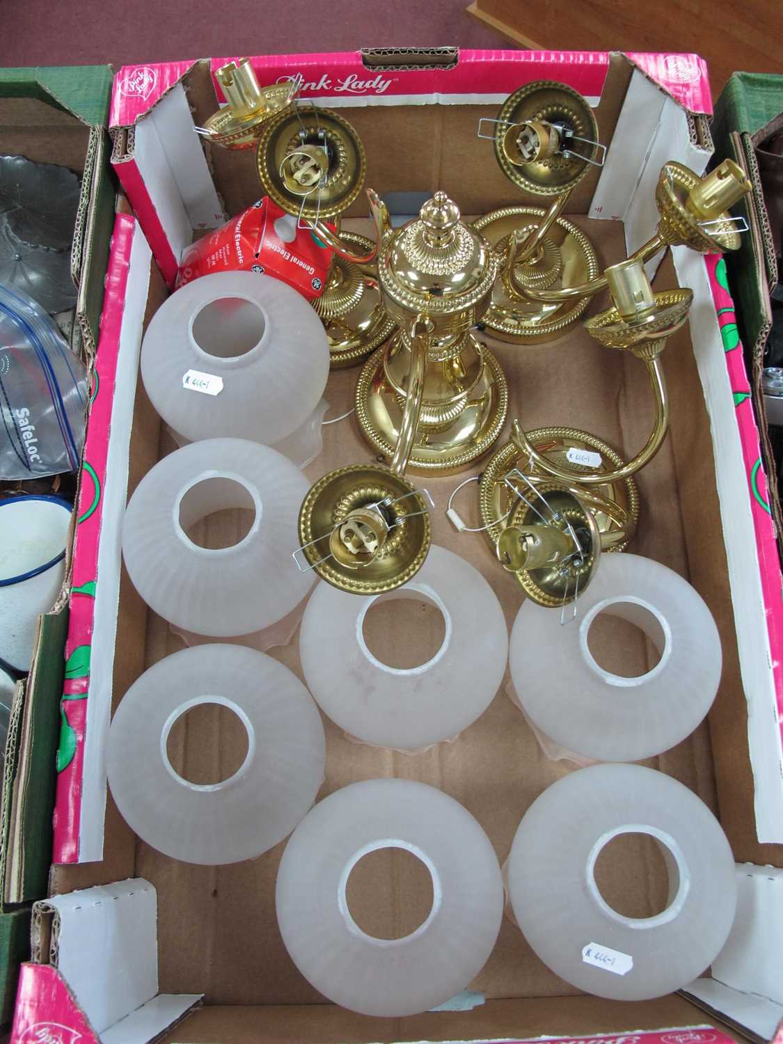 Lot 1062 - A Set of Brass-effect Ceiling Light Fittings,...
