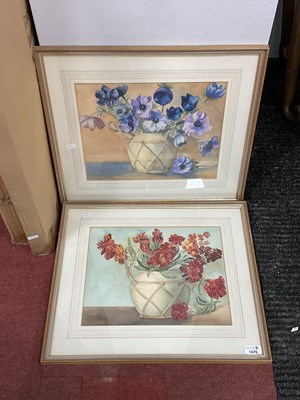 Lot 1476 - B. Craig, Still Life of Flowers in Jardinere,...