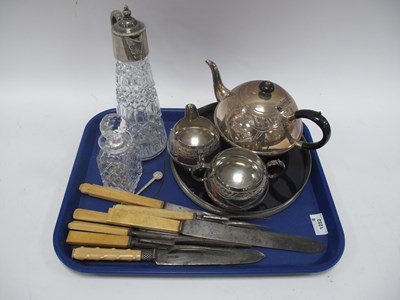 Lot 1252 - A Three Piece EPBM Tea Set on a Glass/Plated...