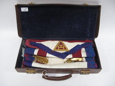 Lot 1293 - Masonic Aprons, paperwork, etc, in a small...