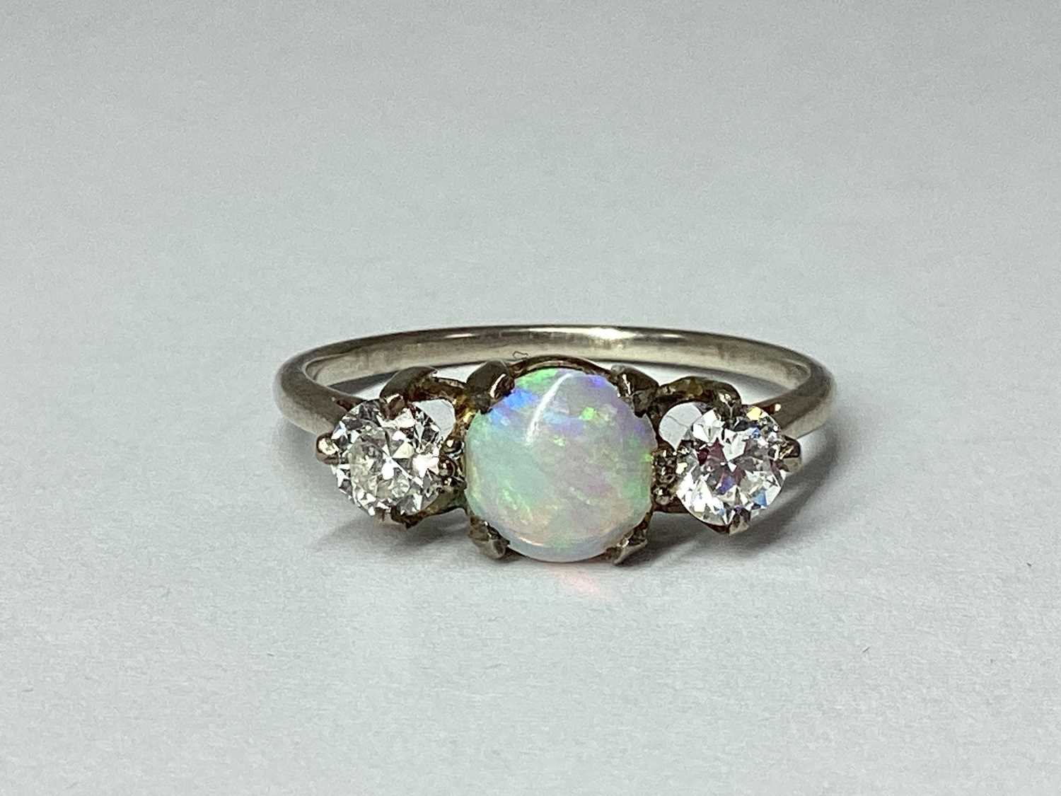 Lot 50 - An Antique Three Stone Cabochon Opal and...