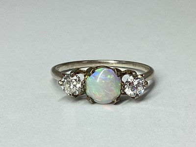 Lot 50 - An Antique Three Stone Cabochon Opal and...