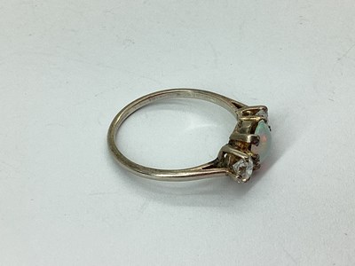 Lot 50 - An Antique Three Stone Cabochon Opal and...