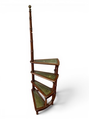 Lot 1490 - Mahogany Library Steps, with green leather...