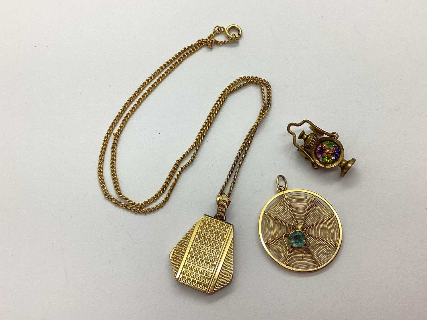 Lot 67 - A Circular Spider Web Pendant, of wire work...