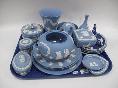Lot 1202 - Wedgwood Jasperware Circular Trinket Box, vase,...