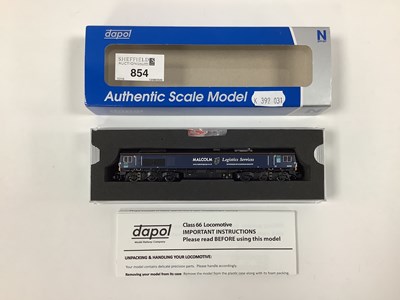 Lot 854 - A Boxed Dapol N Gauge Class 66, in "Malcolm...