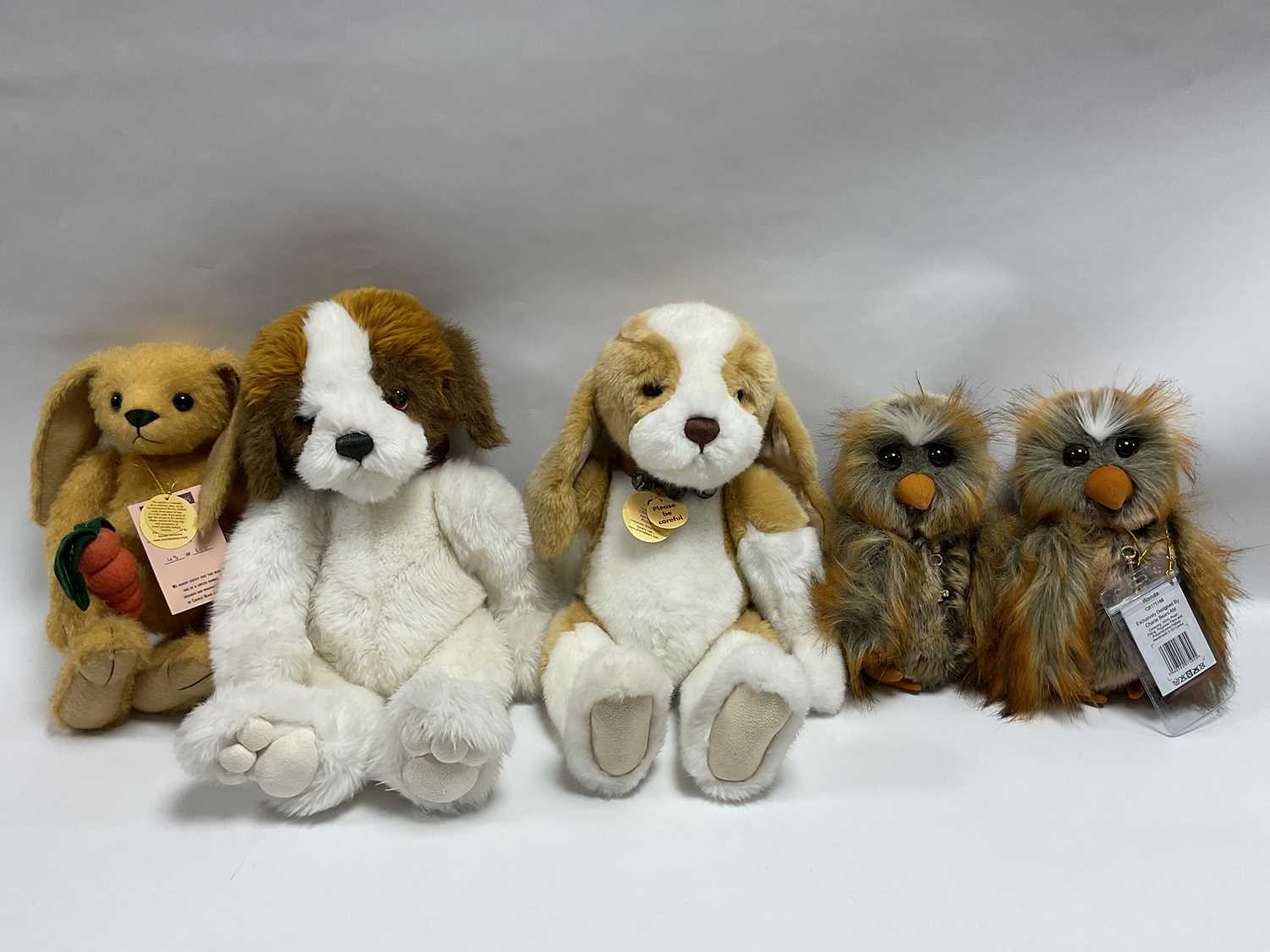 Lot 396 - Five Charlie Bears Soft Animals, mostly with...