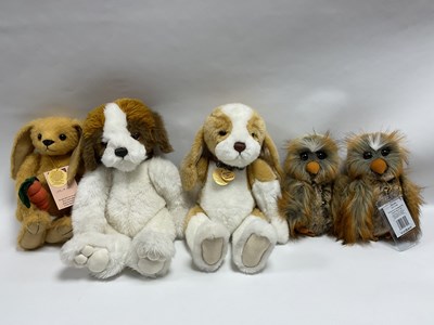 Lot 396 - Five Charlie Bears Soft Animals, mostly with...