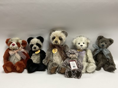 Lot 354 - Six Charlie Bears Teddy Bears mostly designed...