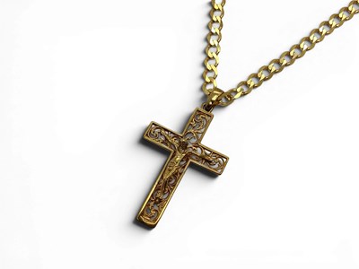 Lot 142 - A Large 9ct Gold Openwork Crucifix Pendant,...