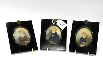 Lot 1213 - Three XIX Century Oval Portrait Miniatures on...