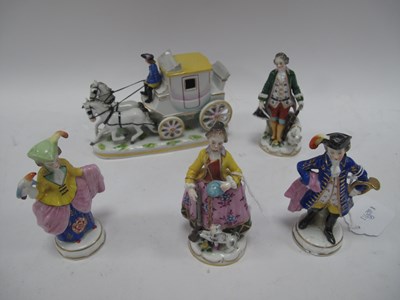 Lot 1239 - Four Porcelain Regency Figurines with gilt...