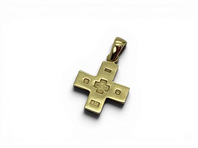 Lot 136 - A 9ct Gold Cross Pendant, bearing feature...