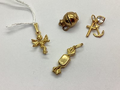 Lot 170 - A Dainty 9ct Gold Winged Cherub Pendant,...